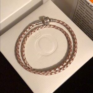 Pandora champagne two strand leather bracelet